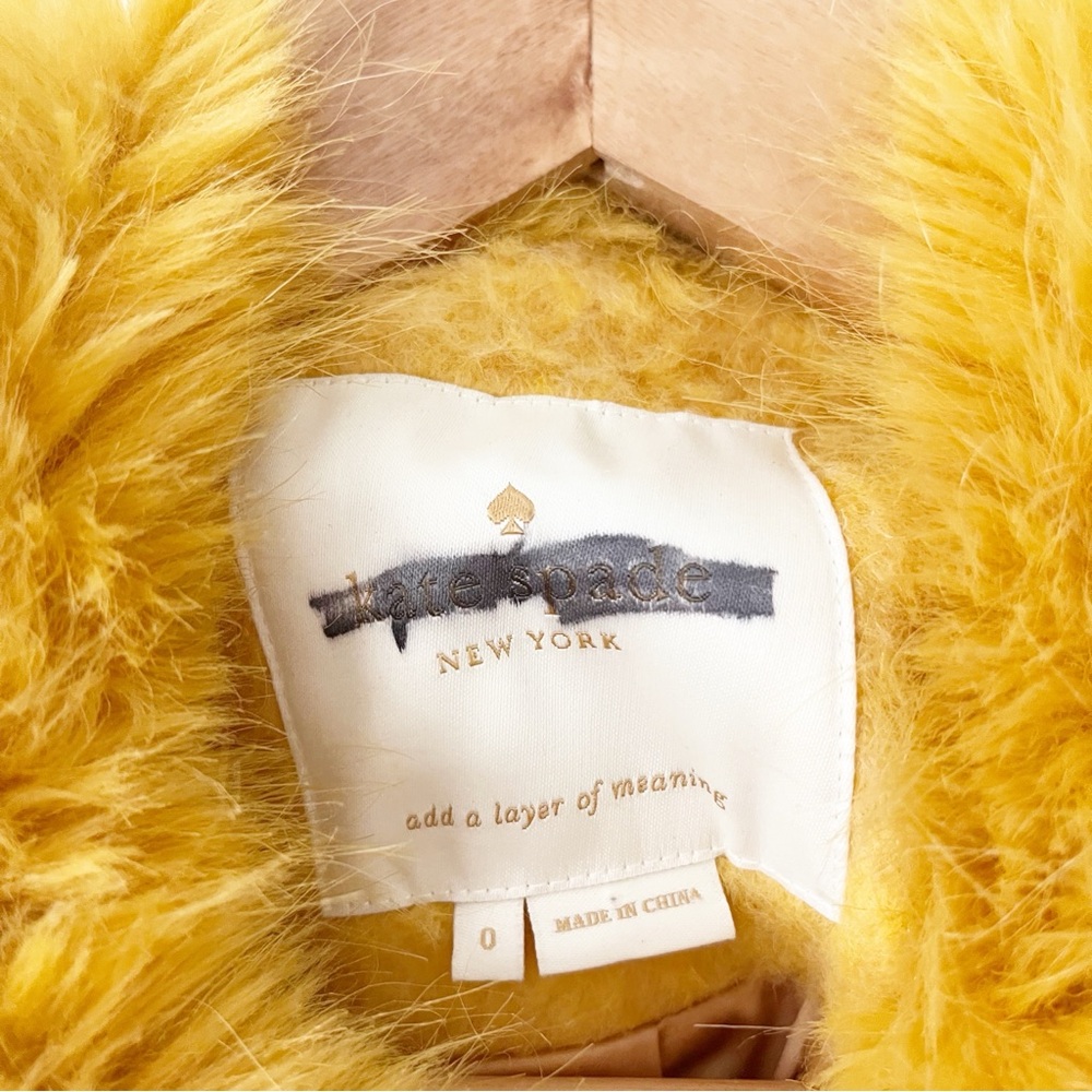 Kate Spade Fluffy Wool Faux Fur Trim Yellow Coat - Picture 3 of 10